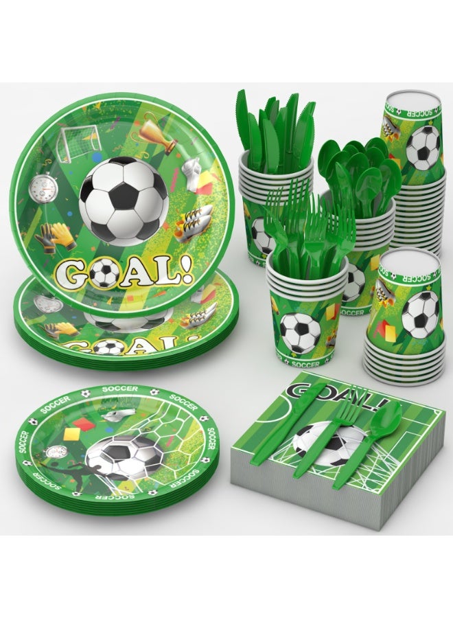 SOCCER Themed Birthday Party Supplies Kit, 212 Pieces, Tableware Set for 24 Guests – Plates, Cups, Napkins, Forks, Spoons, Knives, Straws, Balloons, Banner & Tablecloth - Image 3